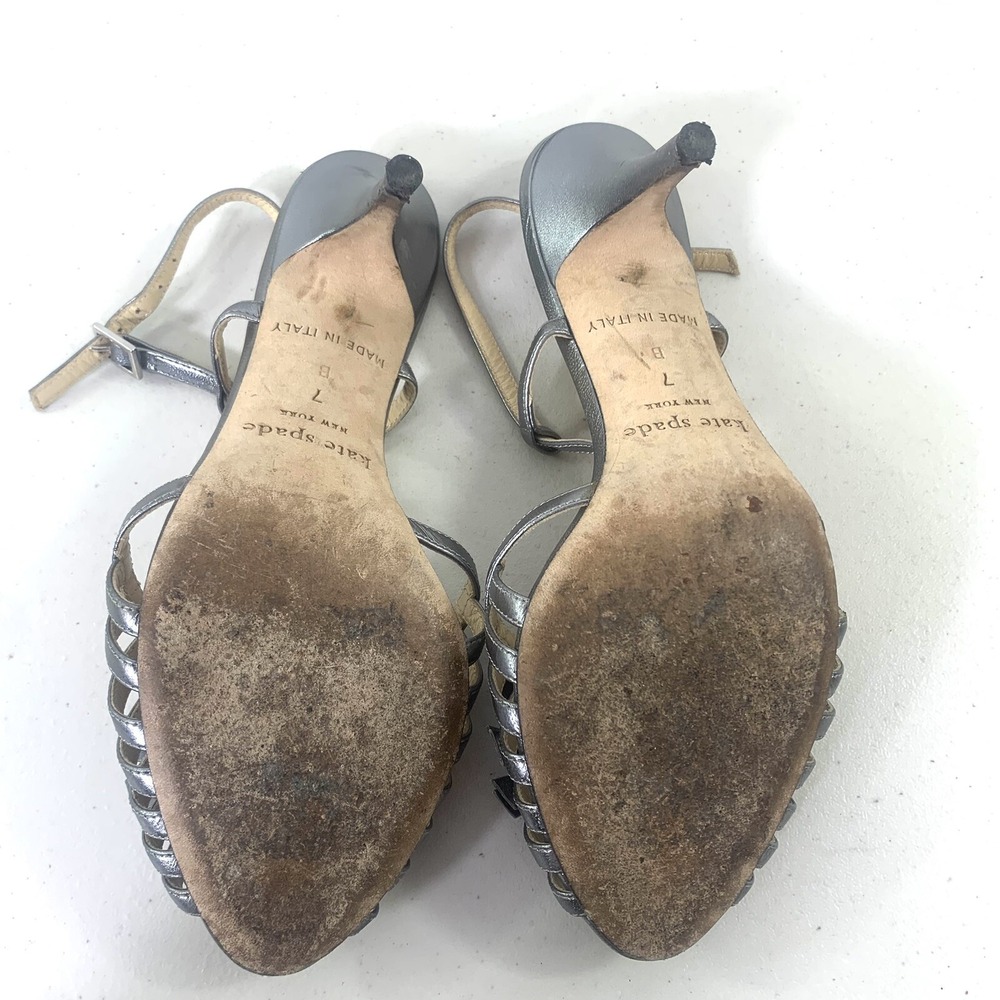 kate spade new york Heels Womens 7B Silver Good Slingback Stiletto Italy - Picture 10 of 12